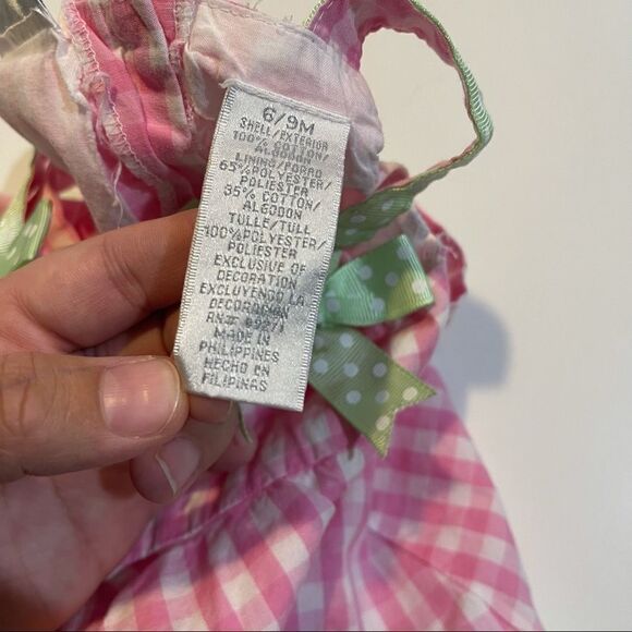 4/$25 - Specialty Baby Pink Gingham Dress with Green Polka Dot Ribbon Accents - Picture 7 of 8